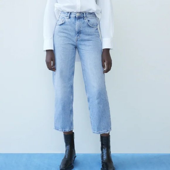 Zara wide leg high rise cropped jeans Clearance